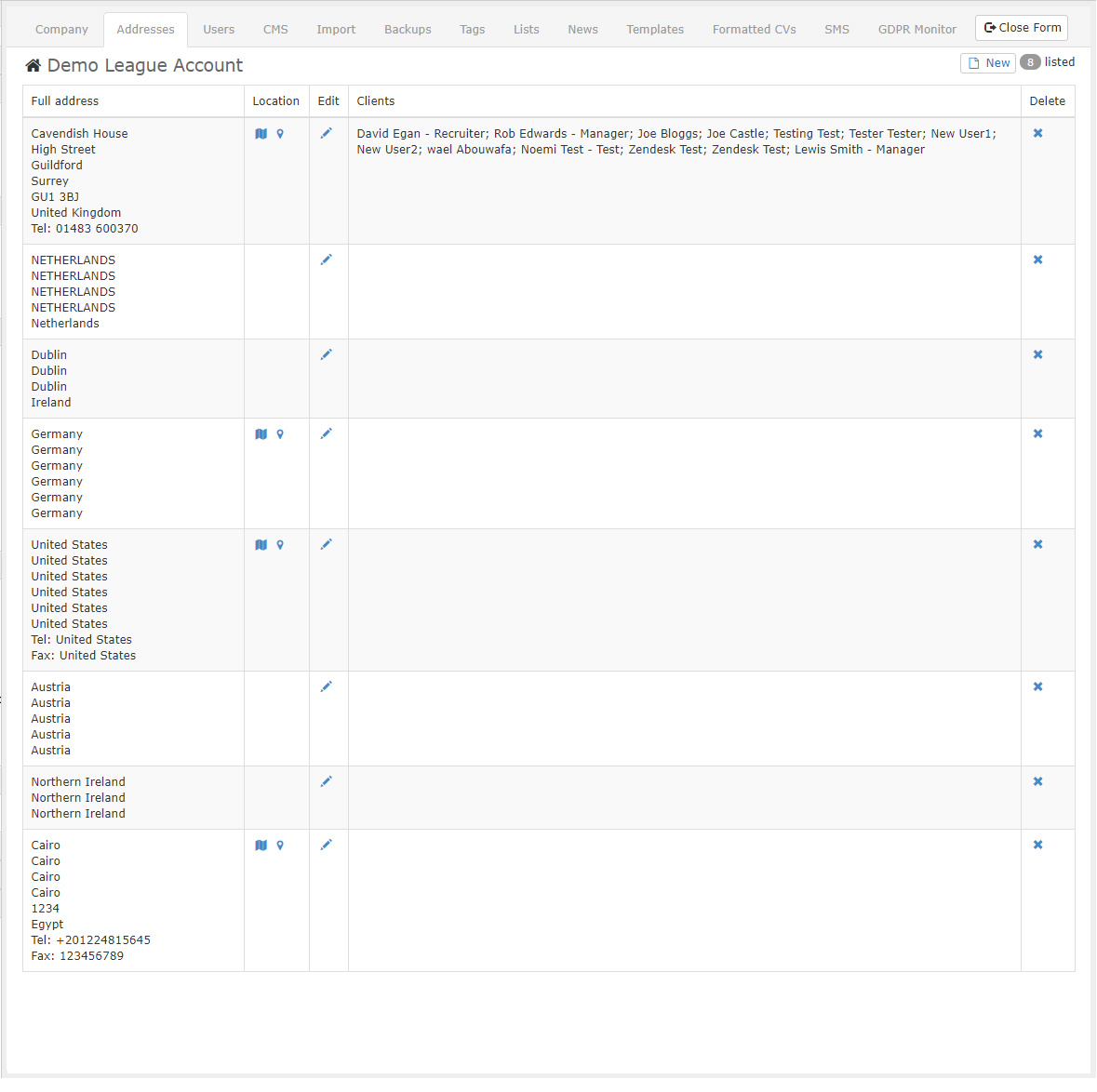 Addresses Tab