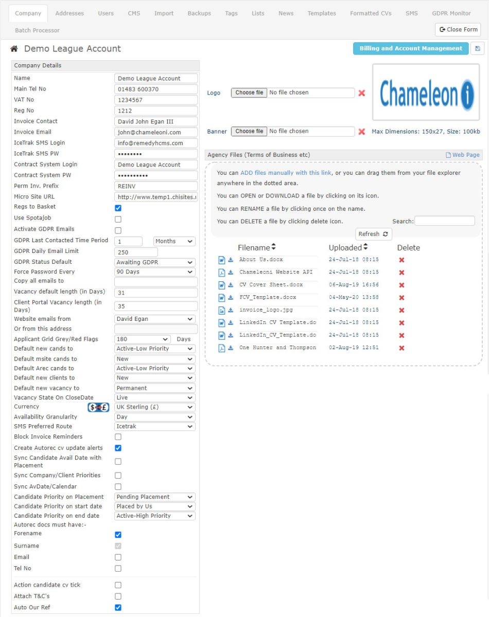 Admin company tab